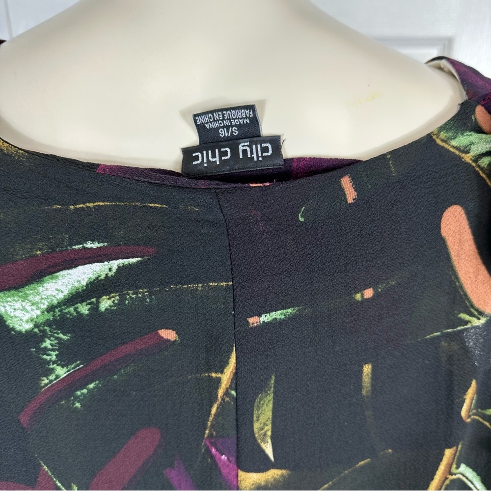 CITY CHIC blouse dressy to casual cold shoulder short sleeve black plum S/16 - Picture 4 of 8